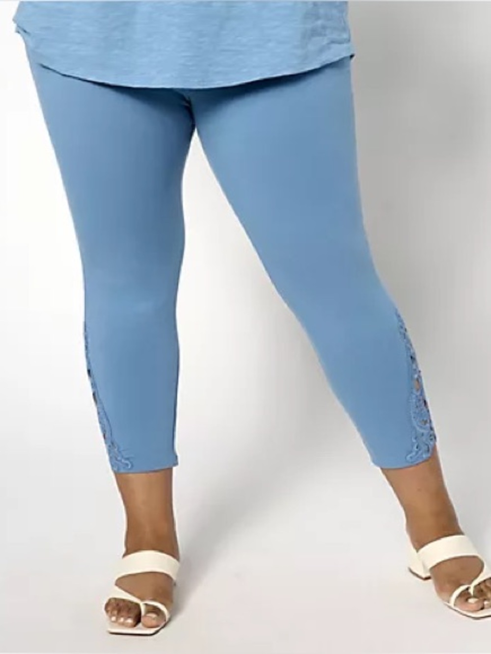Denim & Co. Women 1X Blue Pockets Comfort Duo Stretch Legging With Lace Detail - Picture 2 of 14